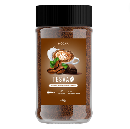 Tesva Instant Coffee, Mocha, 100gm, Granule, Glass Bottle